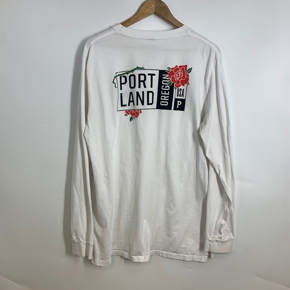 Portland‎ Gear Mens Long Sleeve Graphic T-Shirt White Portland Oregon Rose XL